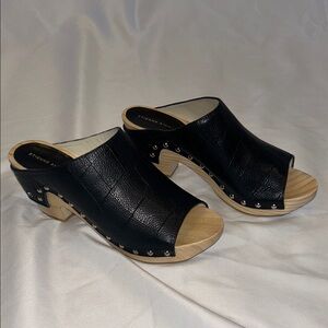 Etienne Aigner Black Croc-Embossed Mules with Studs